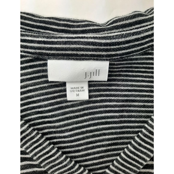 J Jill Women's Black Grey Stripe Collared Long Sleeve Tunic Top Lightweight M - Picture 6 of 7